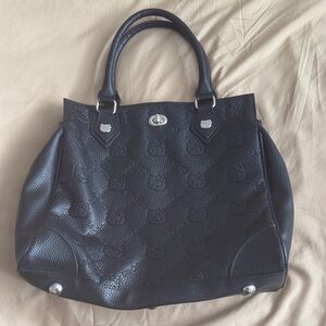 Elegant Hello Kitty Black Embossed Tote Bag 16x13x5